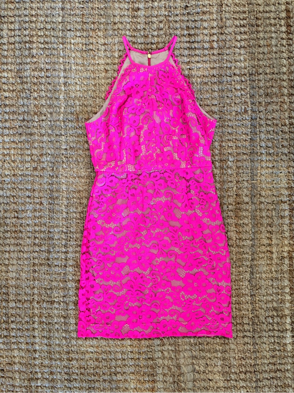 Trina Turk Neon Pink Lace Silk Contrast Cocktail Dress Size 10